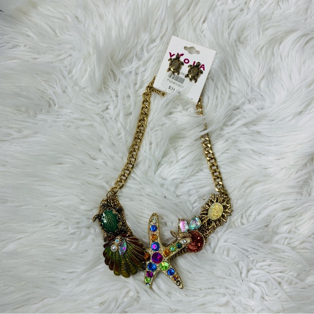 Gold Multicolor Beach Charm Necklace